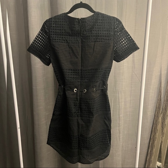 Michael Kors Eyelet Cotton Drawstring Panel Dress - Black - Picture 2 of 5